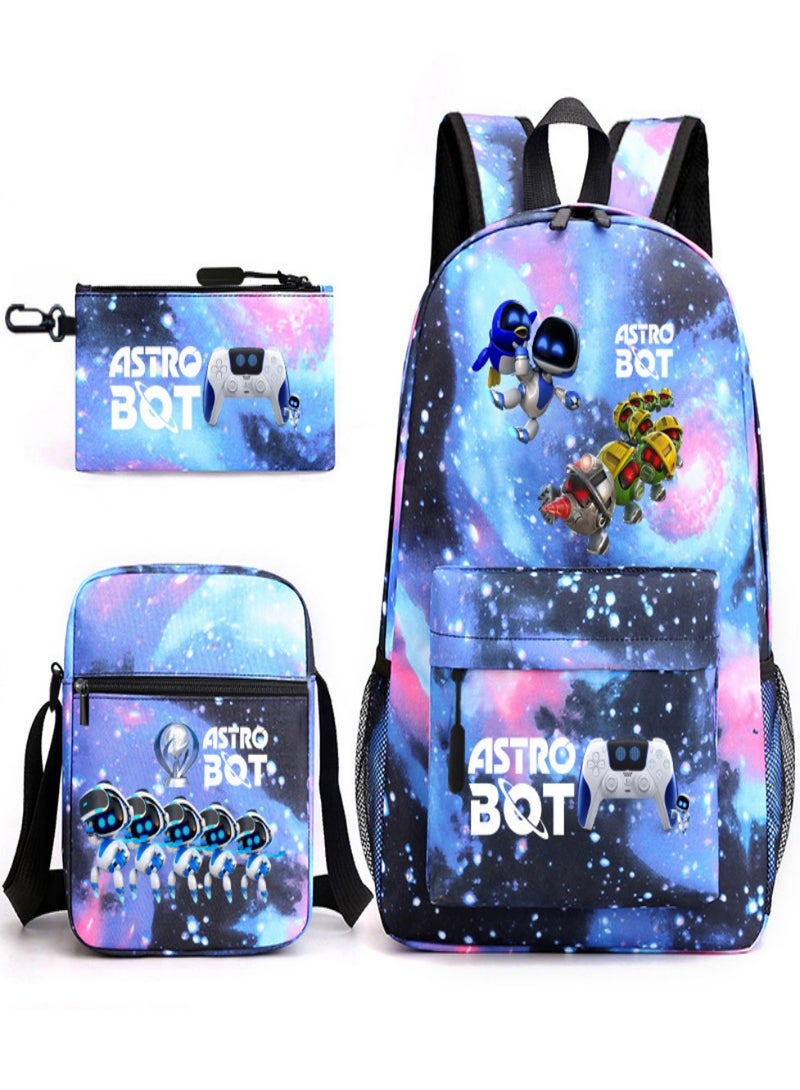 Astro Bot Children Backpack Schoolbag Teen Student School Book bag with Lunch Box Pen Case 3 in 1 for Kids