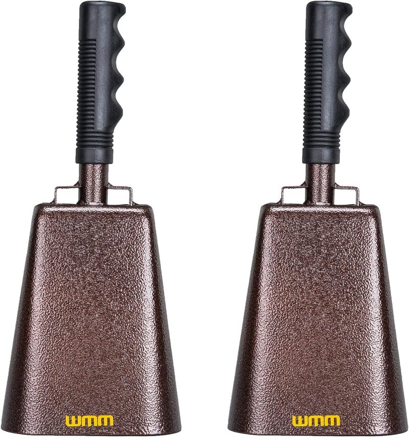 2 Pack 12 Inch Steel Cowbell with Handle Cheering Bell for Sports Events Large Solid School Bells & Chimes Percussion Musical Instruments Call Bell Alarm(Copper)