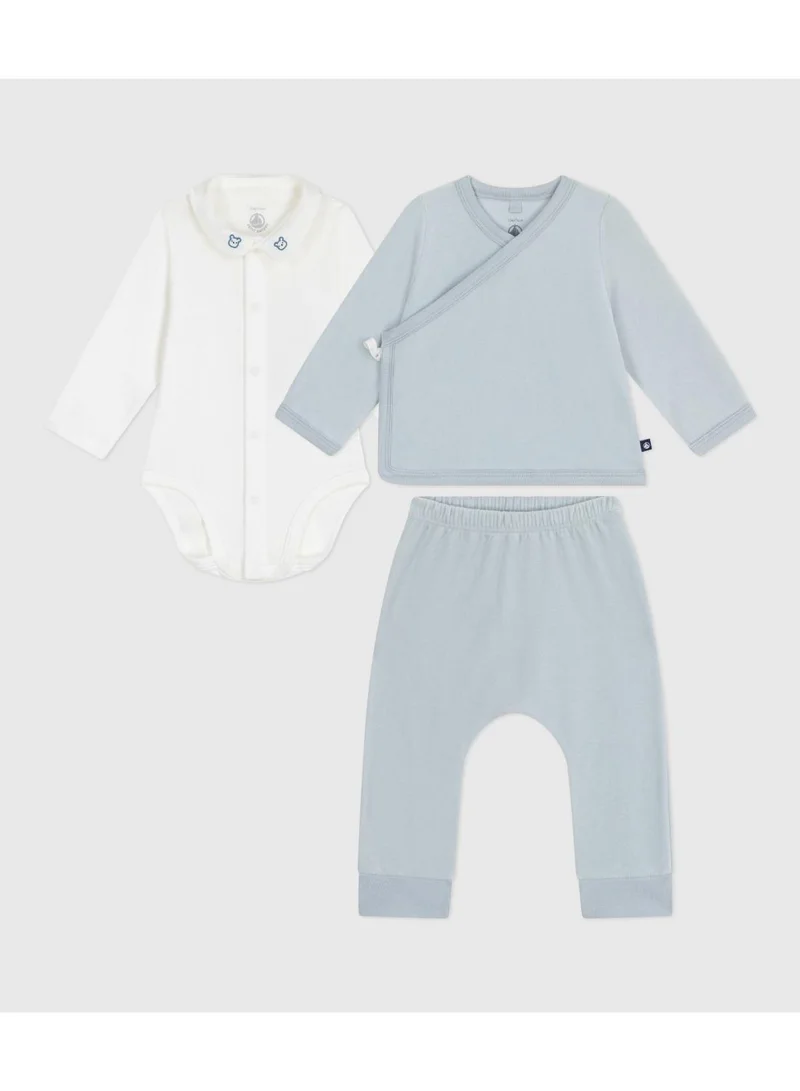 Petit Bateau Babies' 2-piece velour gift set, the body embroidered with a bear