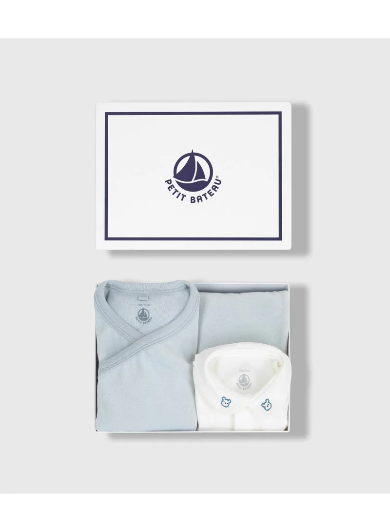 Petit Bateau Babies' 2-piece velour gift set, the body embroidered with a bear