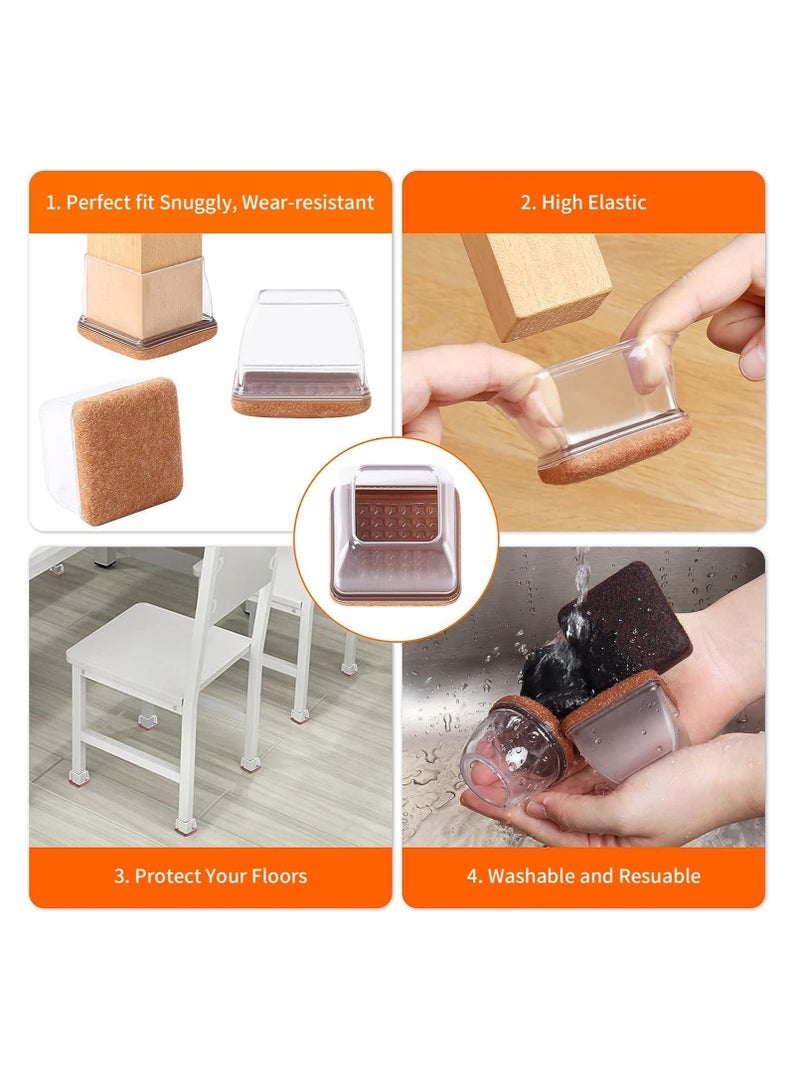 FengSVMA 24 PCS Clear Square Silicone Chair Leg Floor Protectors with Felt, Floor Protectors for Chair, Felt Furniture Pads, Chair Leg Caps Covers, No Scratches and Reduce Noise (Fit: 1.1''–1.45'', Clear) - Image 4