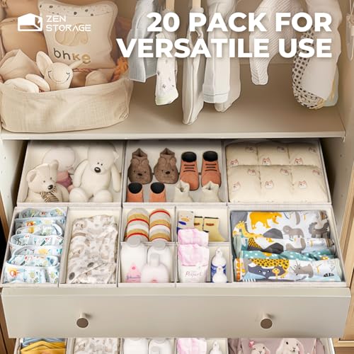 ZenStorage Cotton Linen Drawer Organizers for Baby Clothes, 20Pack Multi-Size Nursery Dresser Dividers for Clothes, Premium Foldable Storage Bins for Bedroom, Closet and Diaper Table, Beige - Image 5