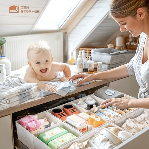 ZenStorage Cotton Linen Drawer Organizers for Baby Clothes, 20Pack Multi-Size Nursery Dresser Dividers for Clothes, Premium Foldable Storage Bins for Bedroom, Closet and Diaper Table, Beige - Image 4
