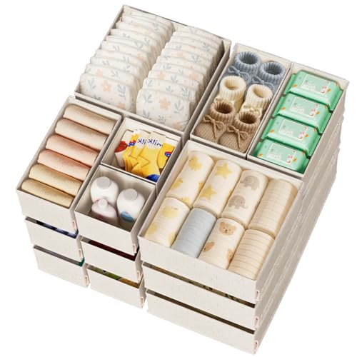 ZenStorage Cotton Linen Drawer Organizers for Baby Clothes, 20Pack Multi-Size Nursery Dresser Dividers for Clothes, Premium Foldable Storage Bins for Bedroom, Closet and Diaper Table, Beige - Image 1