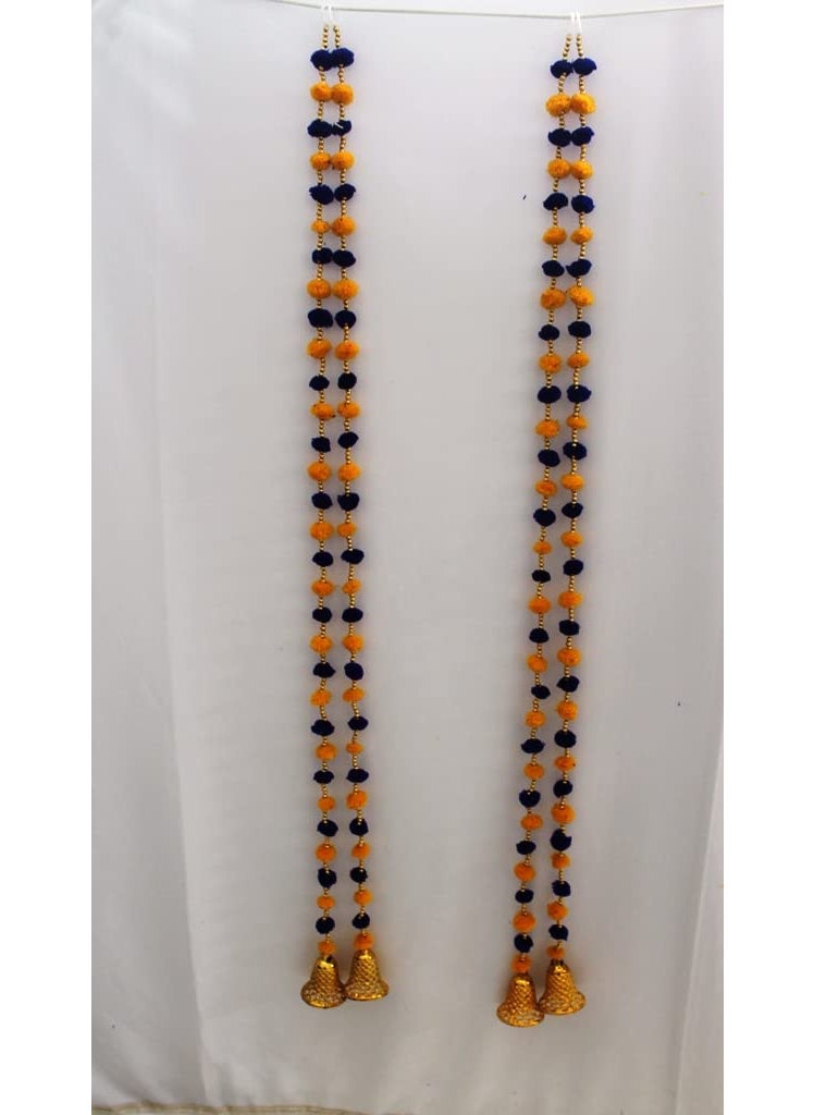 TATHAGATA TATHAGATA Collections Handmade Yellow Blue Color Strings Pom Pom for DoorWall Hanging Bandhanwar Garland for Decoration Diwali FestivalNavratriWedding 3 FT2 Strings 