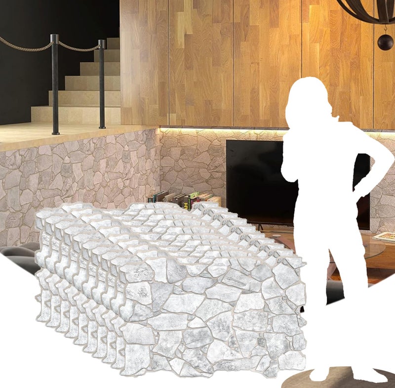 Dundee Deco REAZ244WG10 White Grey Faux Stone PVC 3D Wall Panel 32 ft X 21 ft 98cm X 63cm Interior Design Wall Paneling Decor 67 sq ft 062 sq m Each Pack of 10 - Image 2