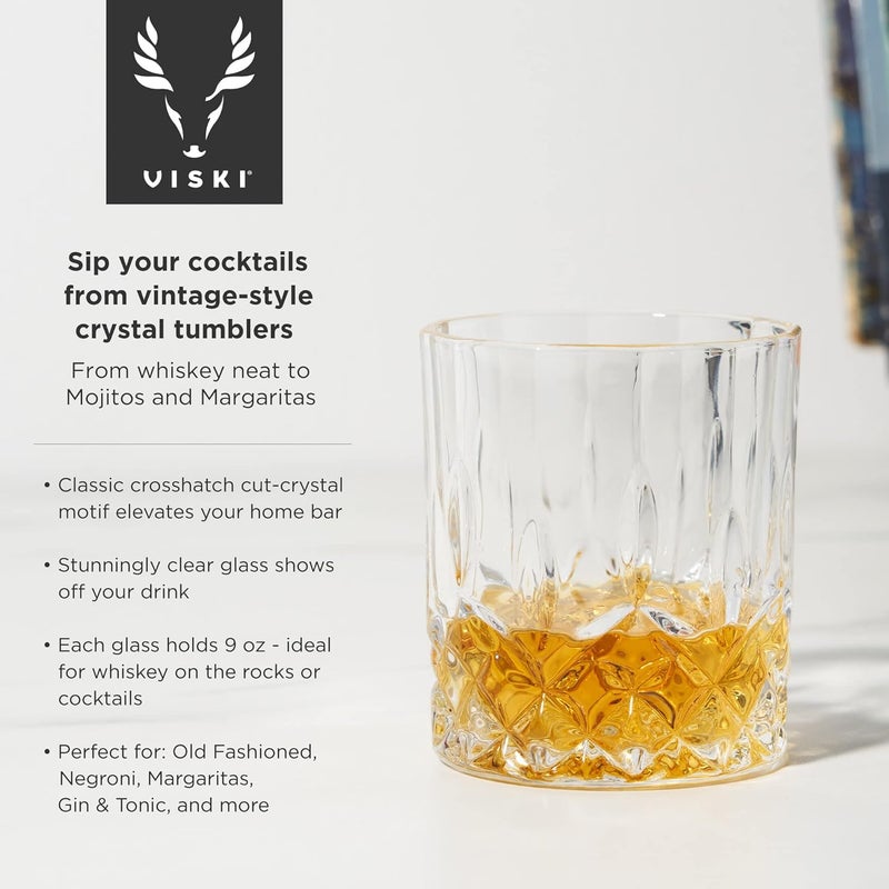 Viski Admiral Decanter and Lowball Glass Set Premium Crystal Glasses for Liquor Scotch and Whiskey Glassware Gift Set of 8 - Image 3