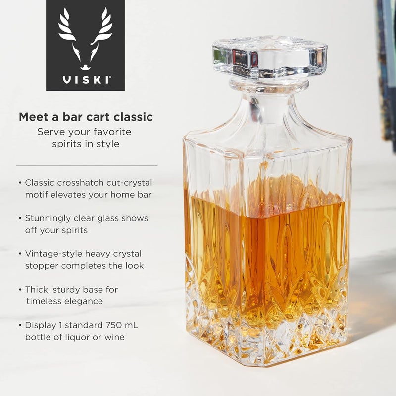 Viski Admiral Decanter and Lowball Glass Set Premium Crystal Glasses for Liquor Scotch and Whiskey Glassware Gift Set of 8 - Image 2