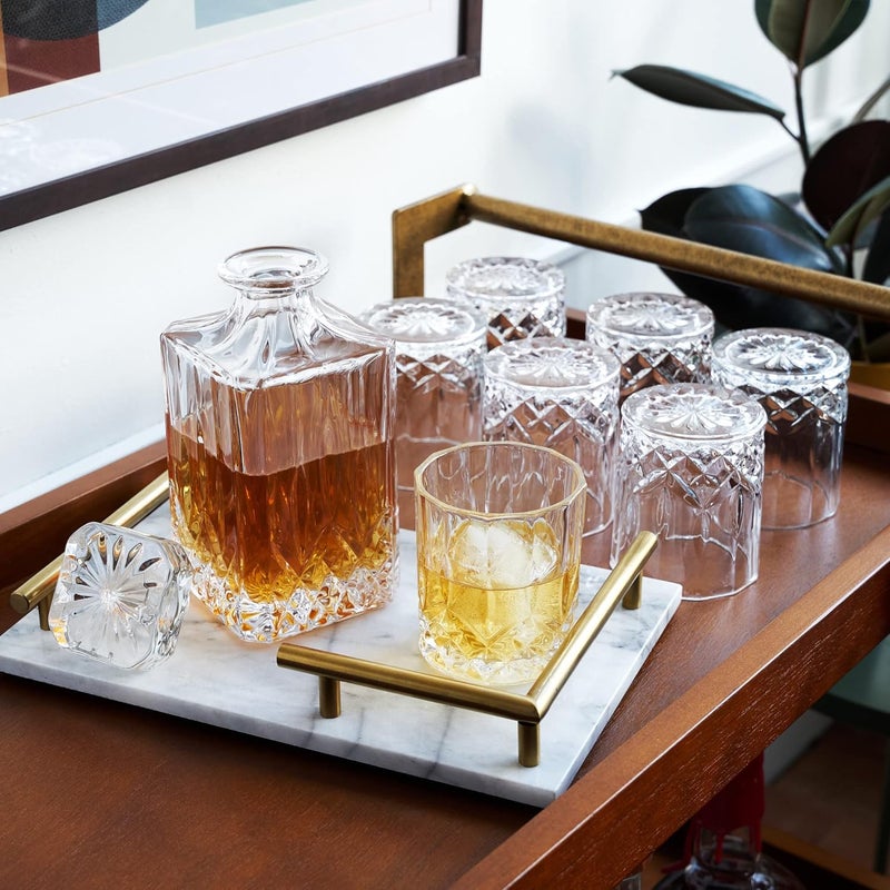 Viski Admiral Decanter and Lowball Glass Set Premium Crystal Glasses for Liquor Scotch and Whiskey Glassware Gift Set of 8 - Image 5
