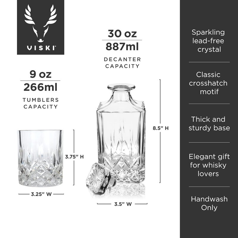 Viski Admiral Decanter and Lowball Glass Set Premium Crystal Glasses for Liquor Scotch and Whiskey Glassware Gift Set of 8 - Image 4