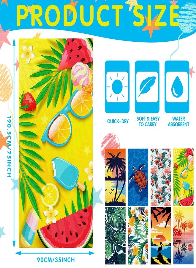 Haull 8 Pcs Oversized Microfiber Lightweight Beach Towels Bulk 75''x35'' Hawaiian Pool Bath Towels Absorbent Quick Drying Camping Towel Flamingo Sand Free Summer Beach Swimming Sport(Cute) - Image 2