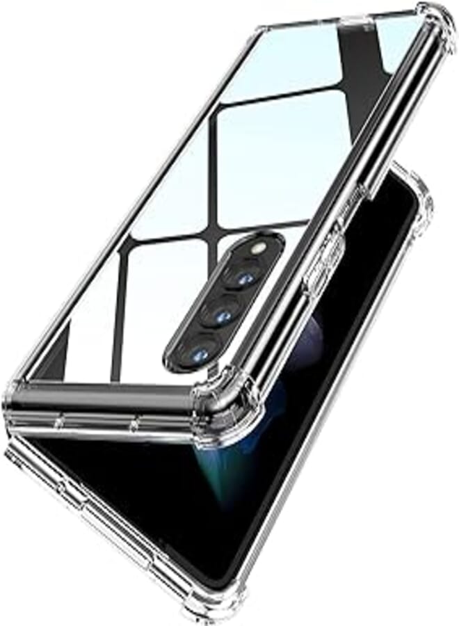 MAKAVO for Samsung Galaxy Z Fold 3 Case [Enhanced Corner Protection] Soft TPU Bumper Shockproof Hard Clear Back Cover for Samsung Z Fold 3 5G 2021