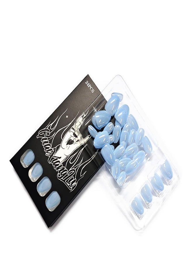 KKUUOO Soft Gel Short Oval Press on Nails, Long-Lasting Reusable Fake Nails Kit with Tabs, 32Pcs Salon-Quality Stick on Nails Full Cover Acrylic False Nails for Women Girls Manicure (Sky Blue) - Image 5