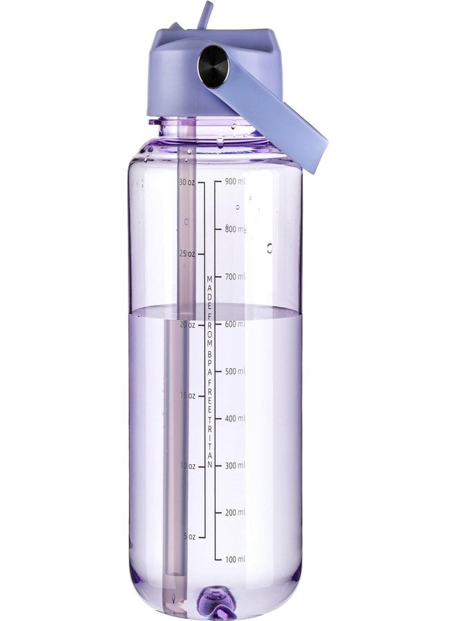 OLDLEY 32 oz Clear Water Bottle with Straw,Tritan BPA-Free, Wide Mouth, Leak Proof - for Gym, Travel, Home, School, Office (Purple) - Image 1