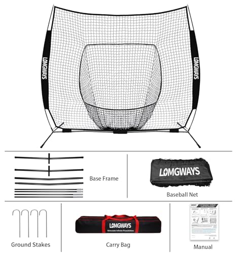 LOMGWAYS 7x7 Baseball Practice Net with Steel Frame for Batting Hitting and Pitching Portable Softball Net for Batting with Carrying Bag - Image 3