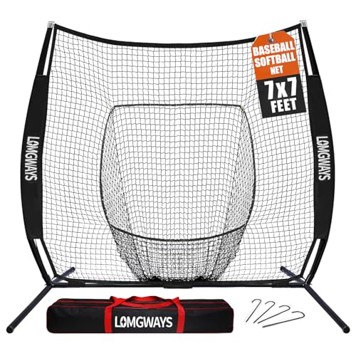 LOMGWAYS 7x7 Baseball Practice Net with Steel Frame for Batting Hitting and Pitching Portable Softball Net for Batting with Carrying Bag - Image 1