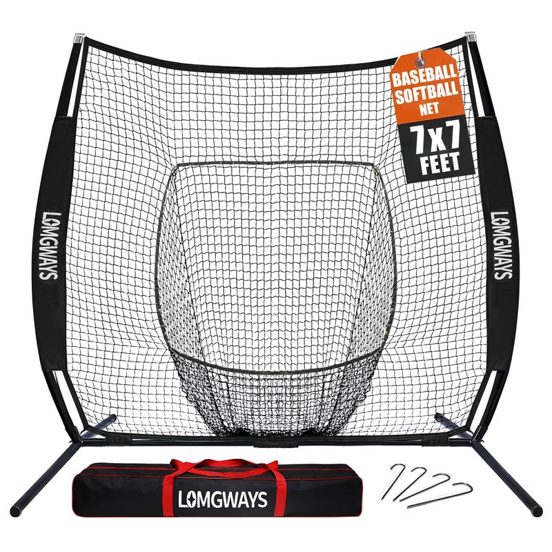 LOMGWAYS 7x7 Baseball Practice Net with Steel Frame for Batting Hitting and Pitching Portable Softball Net for Batting with Carrying Bag - Image 2