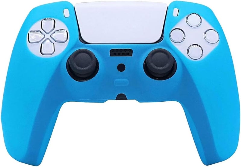 أغطية جهاز التحكم PS5 من السيليكون، قبضة مضيئة باللون الأزرق في الظلام، حامي لجهاز التحكم PS5 Dualshock 5 + 8 قطع أغطية ومقابض الزناد L2 R2 مضيئة في الظلام. - Image 4