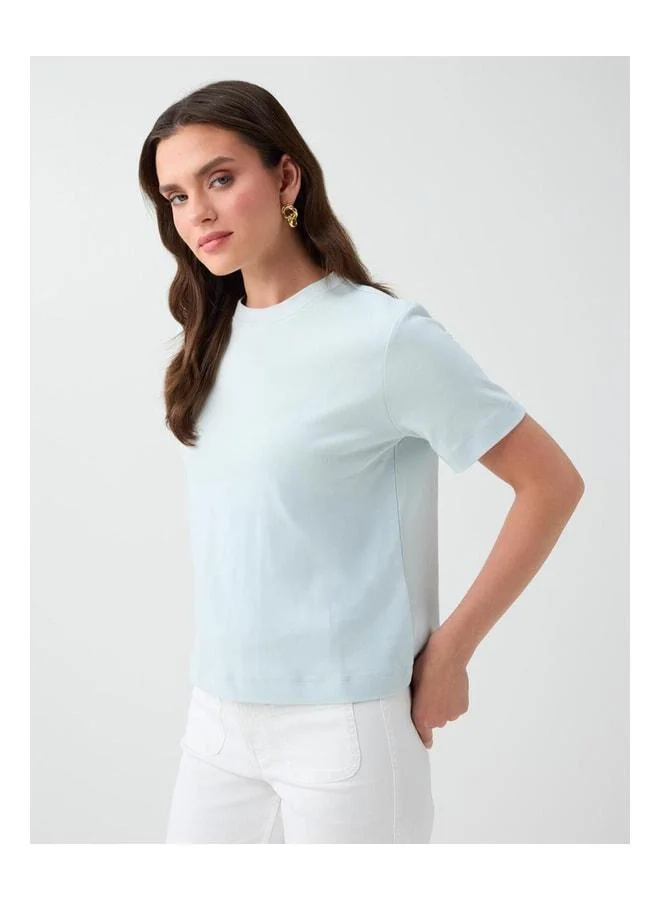 Jimmy Key Sky Blue %100 Cotton Short Sleeve Basic Knit T-Shirt.