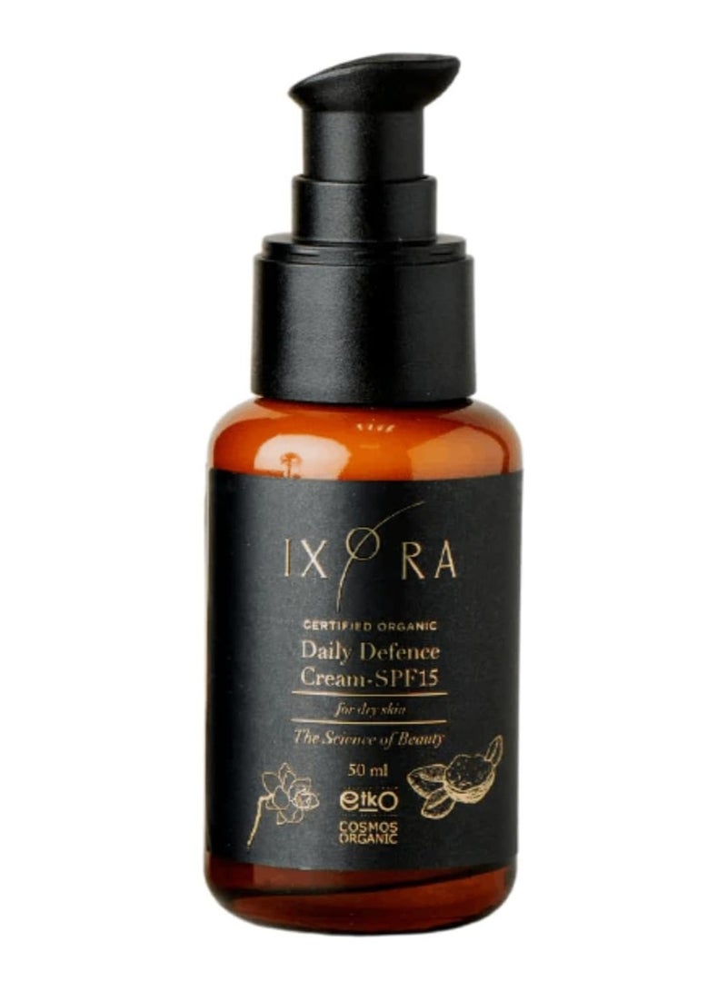 IXORA Daily Defence Face Cream SPF15 - for Dry Skin -Certified Organic - Day Moisturizing Cream for Natural Protection against sun's UV rays with SPF 15 - GMO Free - Vegan friendly - Image 1