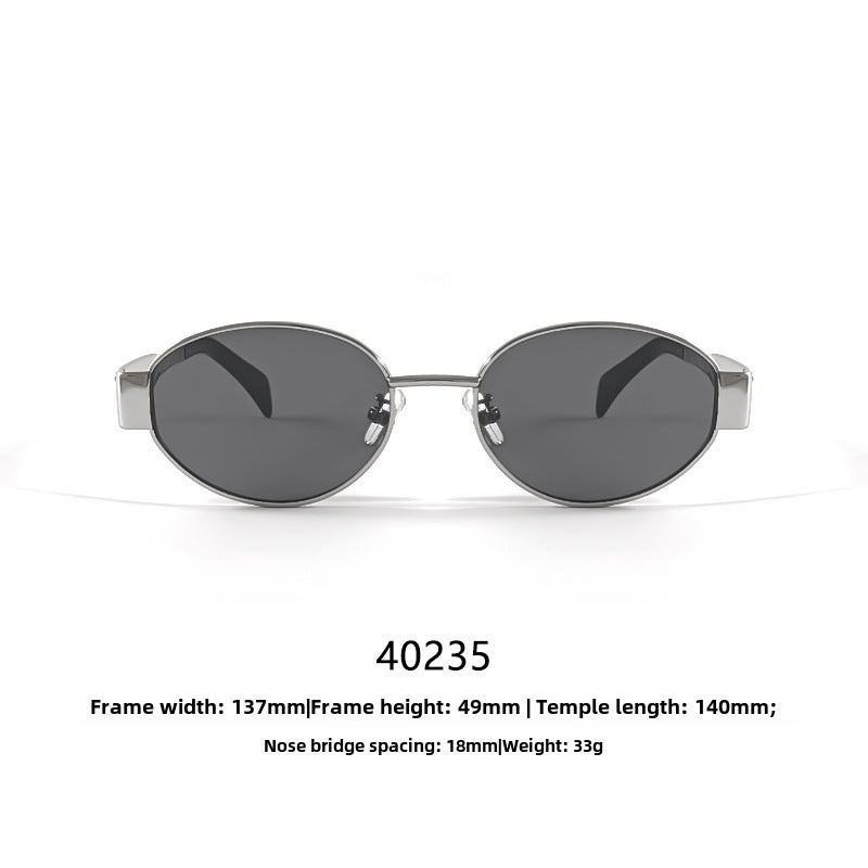 Generic Retro Metal Oval Sunglasses Women Silver frame black leg/black gray 