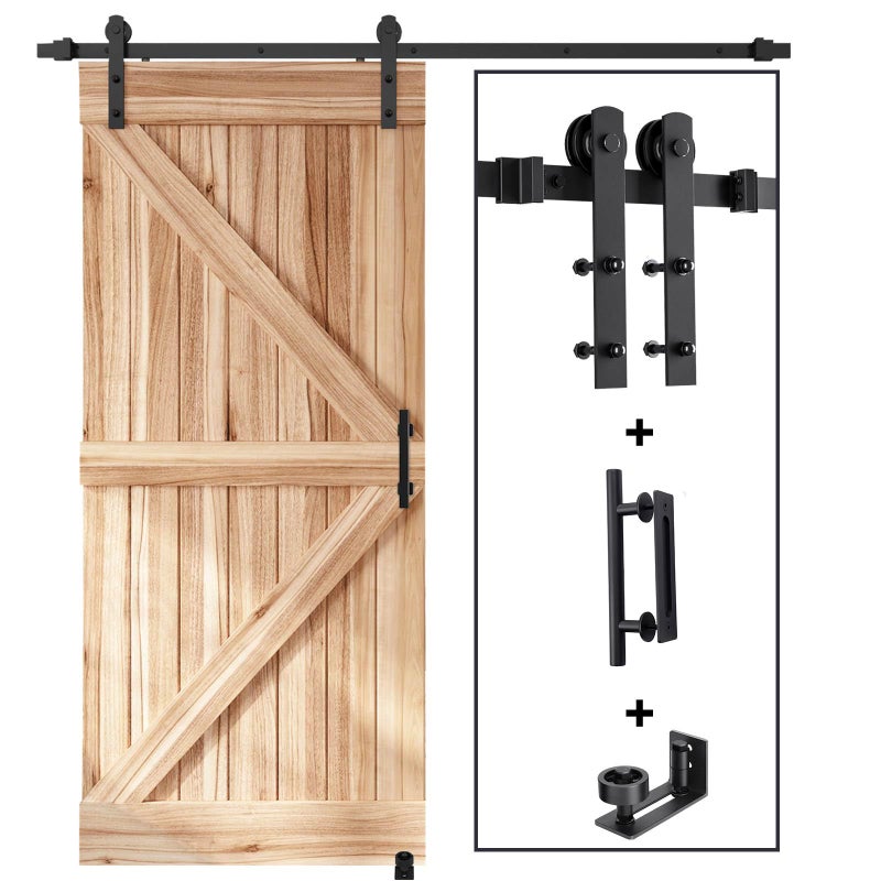 EaseLife 6 FT Sliding Barn Door Track and Handle Hardware Kit Straight PulleySlide Smoothly QuietlyEasy Install 6FT Track Kit for 3036 Wide Single Door