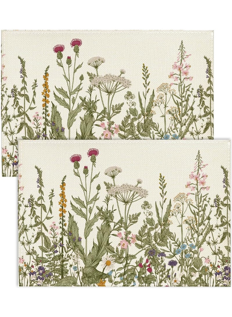 GOOGO Antique Herbs and Wild Flowers Summer Placemats, 4pcs Seasonal Wildflower Spring Table Mats, 45 x 30 cm Table Mat for Party Kitchen Dining Decoration - Image 1