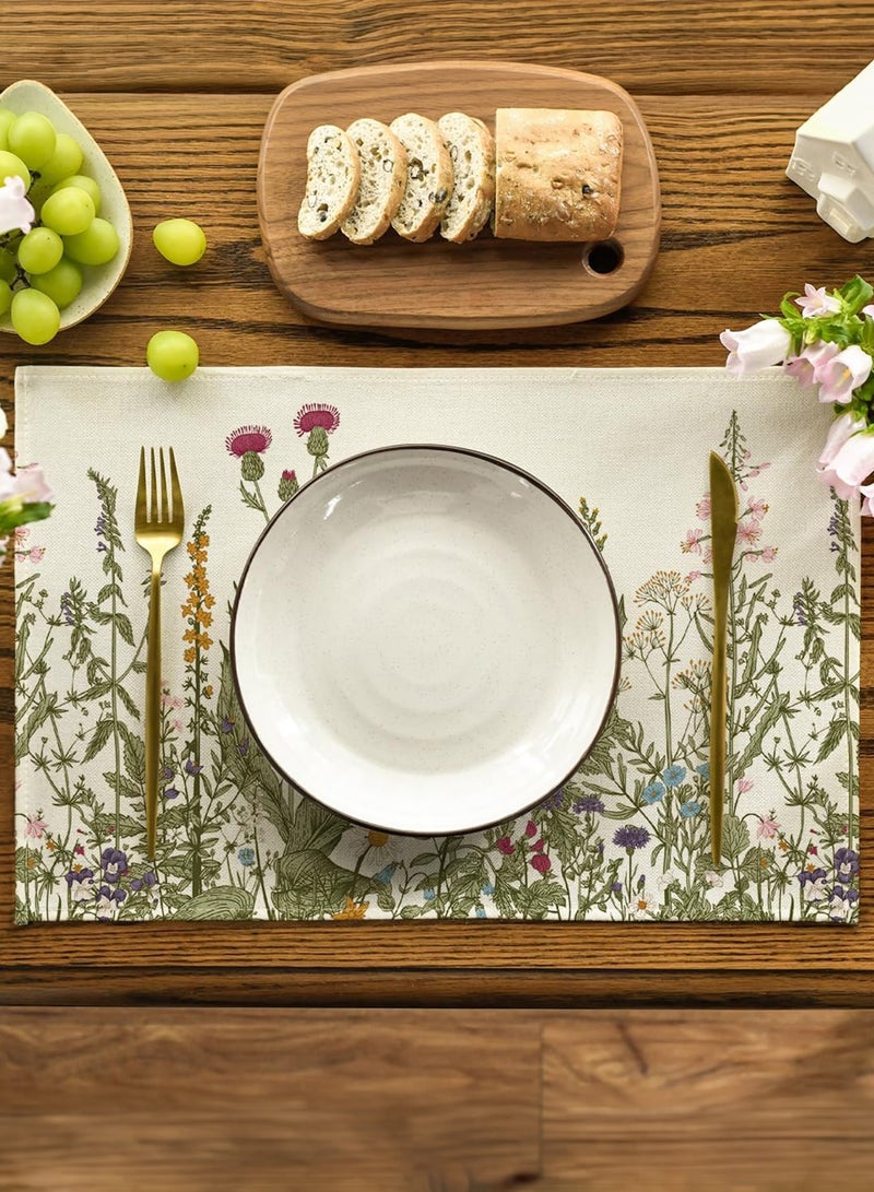 GOOGO Antique Herbs and Wild Flowers Summer Placemats, 4pcs Seasonal Wildflower Spring Table Mats, 45 x 30 cm Table Mat for Party Kitchen Dining Decoration - Image 2