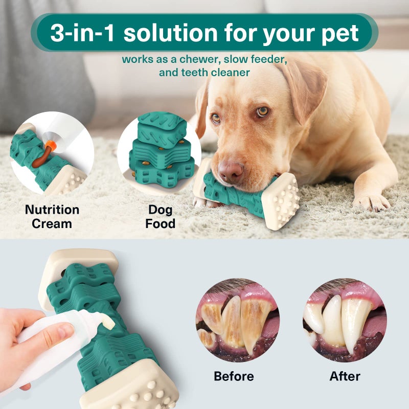 Pceotllar Indestructible Dog Chew Toys, Interactive Puzzle Toys with Beef Flavor, Safe Rubber for Aggressive Chewers - Large, Medium, Small Dogs - Green - Image 3