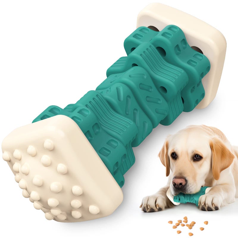 Pceotllar Indestructible Dog Chew Toys, Interactive Puzzle Toys with Beef Flavor, Safe Rubber for Aggressive Chewers - Large, Medium, Small Dogs - Green - Image 1