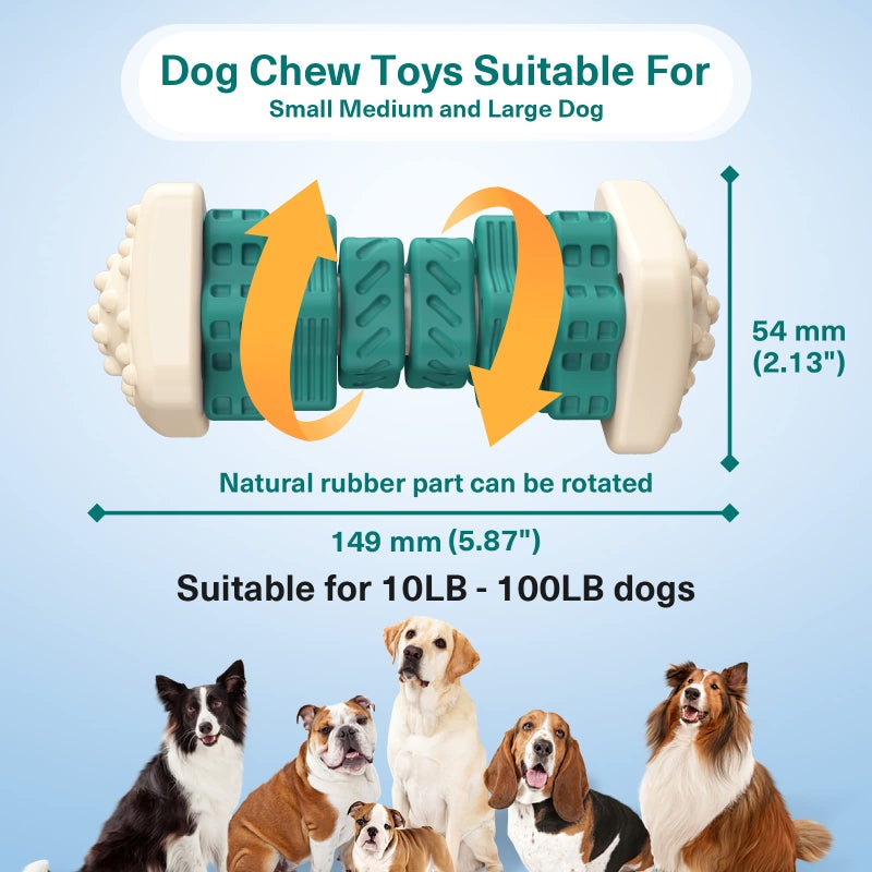 Pceotllar Indestructible Dog Chew Toys, Interactive Puzzle Toys with Beef Flavor, Safe Rubber for Aggressive Chewers - Large, Medium, Small Dogs - Green - Image 2