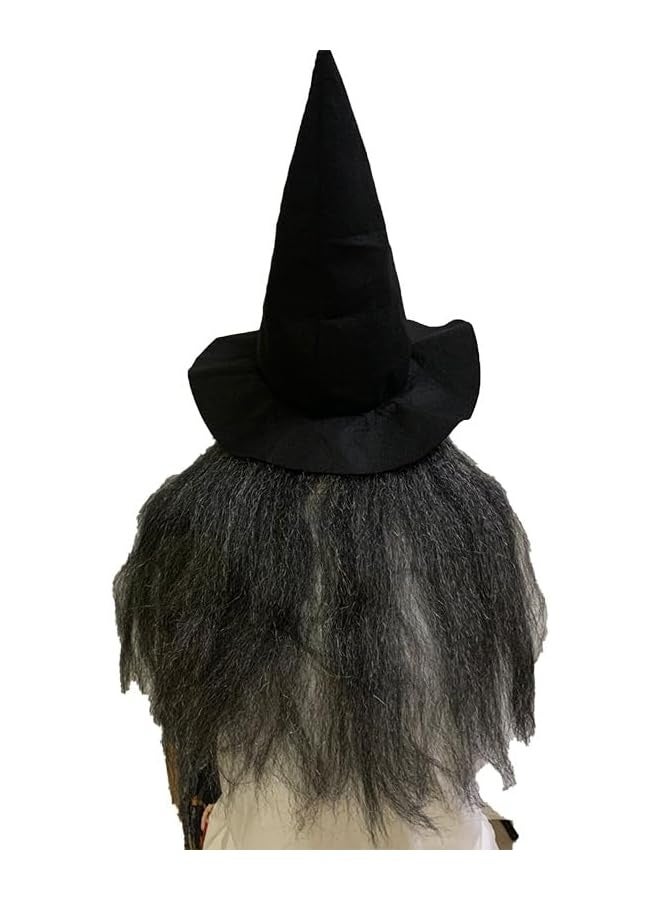 Scary Halloween Witch Mask with Black Long Hair & Hat, Horror Old Woman Evil Masks Costume Latex Green Eyes Hag Full Face Mask Witch Dress up Creepy Adult Party Cosplay Props - Image 2