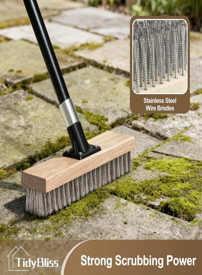 TidyBliss Stainless Steel Wire Scrub Brush with Long Handle, Heavy Duty Stiff Metal Broom Scrubber, Outdoor Moss Removal for Concrete Floor, Deck, Garden, Patio, Roof, Brick, Garage, Swimming Pool - Image 2
