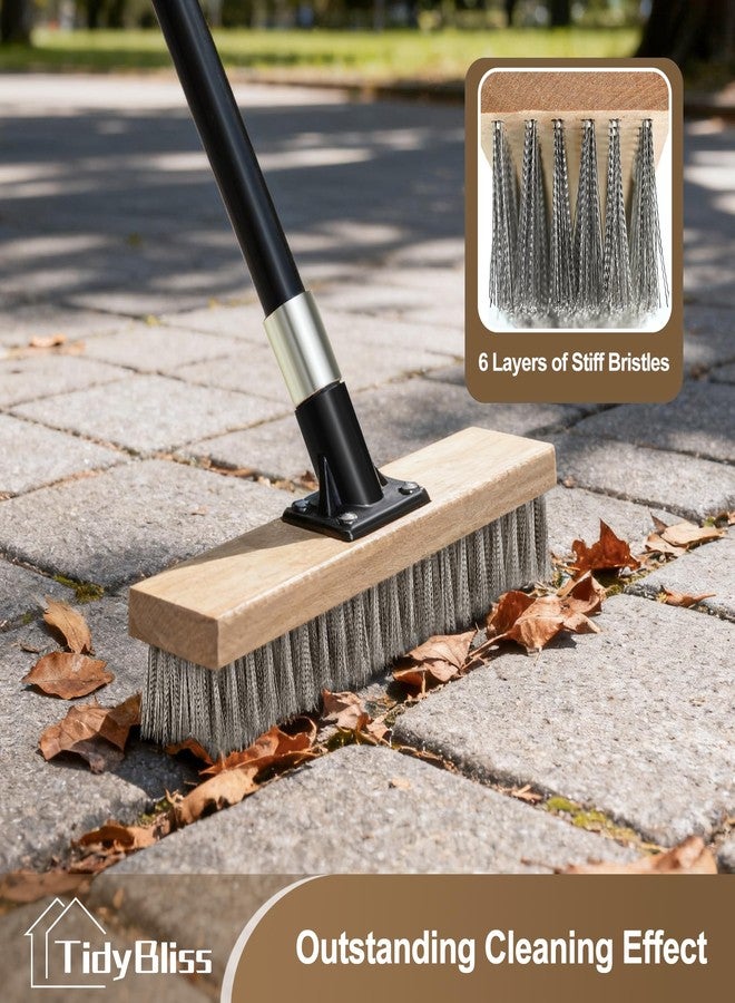 TidyBliss Stainless Steel Wire Scrub Brush with Long Handle, Heavy Duty Stiff Metal Broom Scrubber, Outdoor Moss Removal for Concrete Floor, Deck, Garden, Patio, Roof, Brick, Garage, Swimming Pool - Image 3