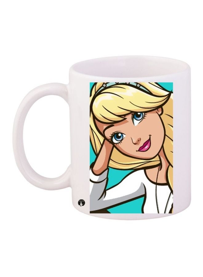 Cartoon Girl Printed Coffee Mug White/Beige/Blue 11ounce
