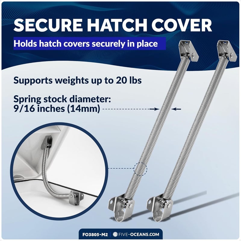 Five Oceans Hatch Lid Support Spring – 316 Stainless Steel Marine-Grade Corrosion-Resistant Boat Hatch Lift Support, Multiple Sizes - Image 5