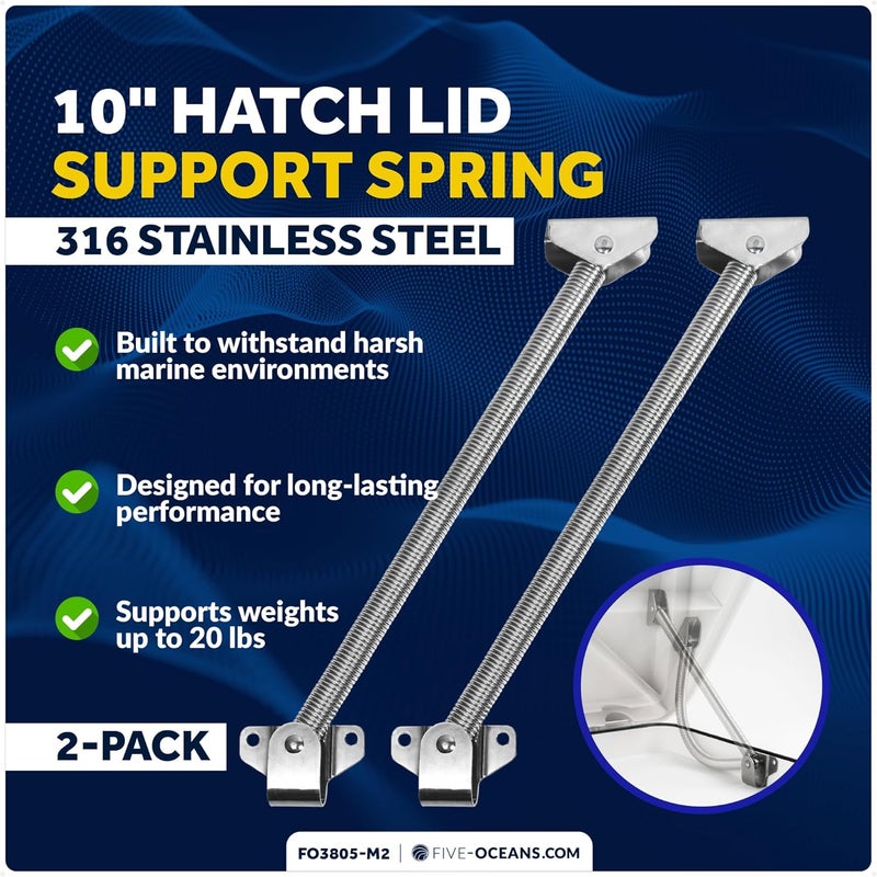 Five Oceans Hatch Lid Support Spring – 316 Stainless Steel Marine-Grade Corrosion-Resistant Boat Hatch Lift Support, Multiple Sizes - Image 2