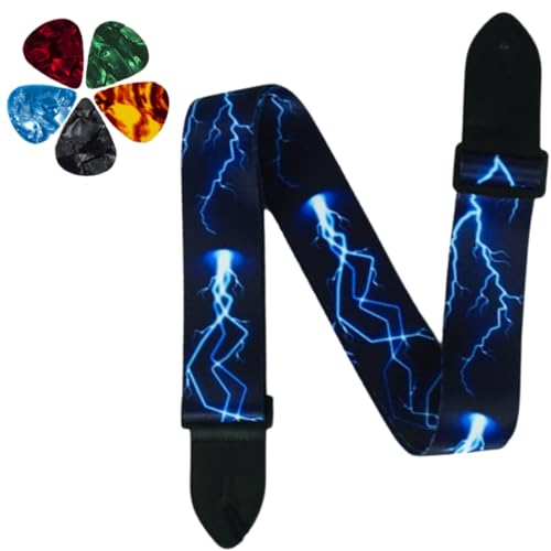 MOCKING BIRD Guitar Strap for Acoustic Adjustable Buckle Electric Guitar Strap Polyester Guitar Belt For Acoustic/Bass/Electric Guitars (Blue thunder) - Image 1