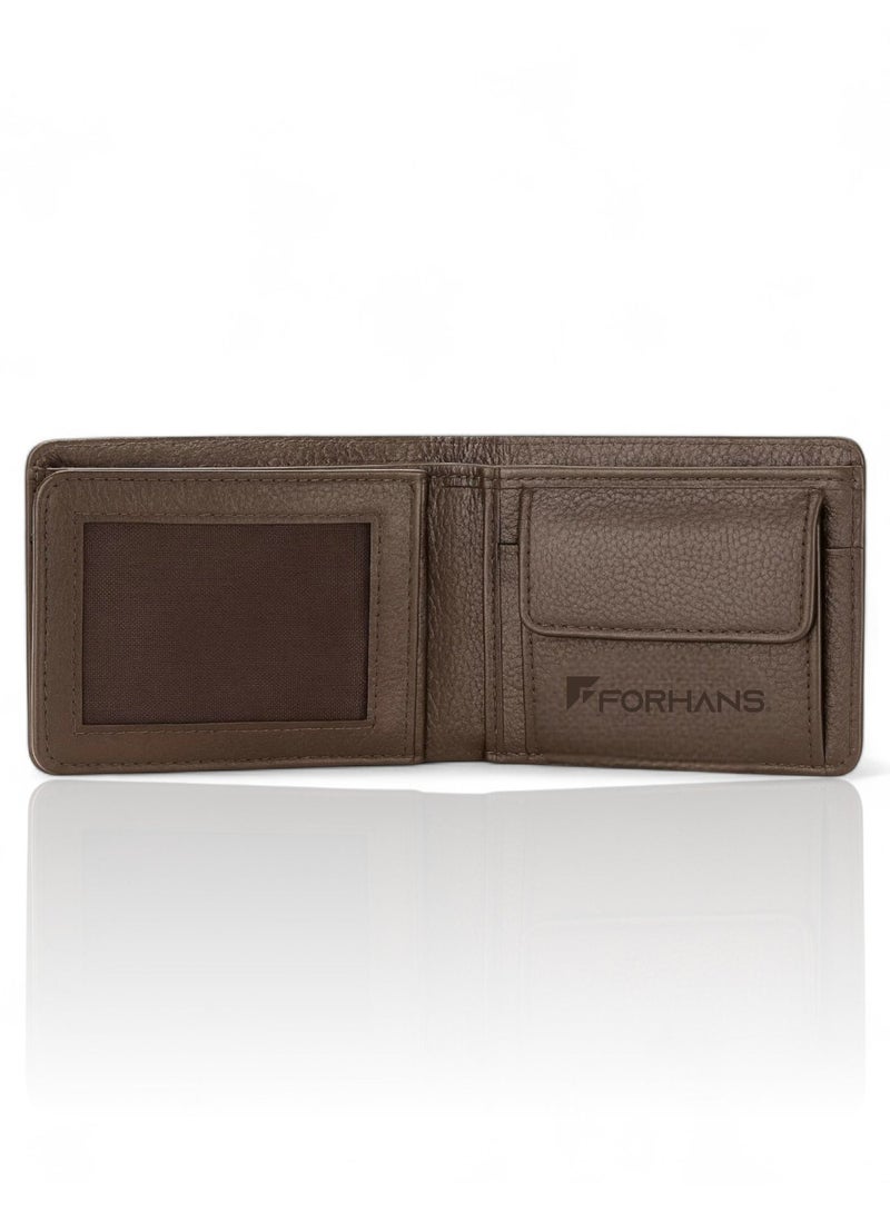 FORHANS Men’s Slim Leather Wallet – Classic Brown Bifold Wallet with Multiple Card Slots & Cash Compartment – Minimalist Design for Daily Use - Image 3