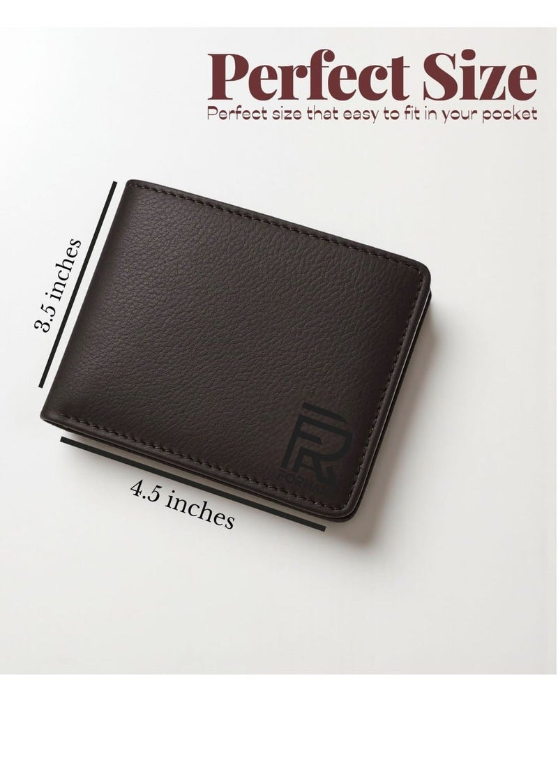 FORHANS Men’s Slim Leather Wallet – Classic Brown Bifold Wallet with Multiple Card Slots & Cash Compartment – Minimalist Design for Daily Use - Image 5