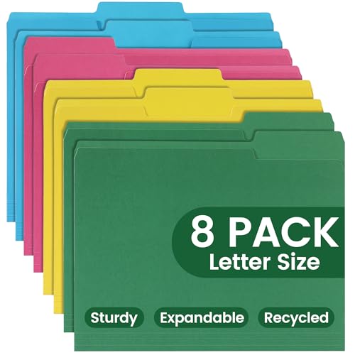 TONOS Colored File Folders 8 Packs, Letter Size, 1/3 Cut Tab. Chromatic Manila Folders 8.5 x 11 for Documents, File Folders with Foldable Lines for Easy Storage, Carpetas para Documentos for Office, School - Image 1