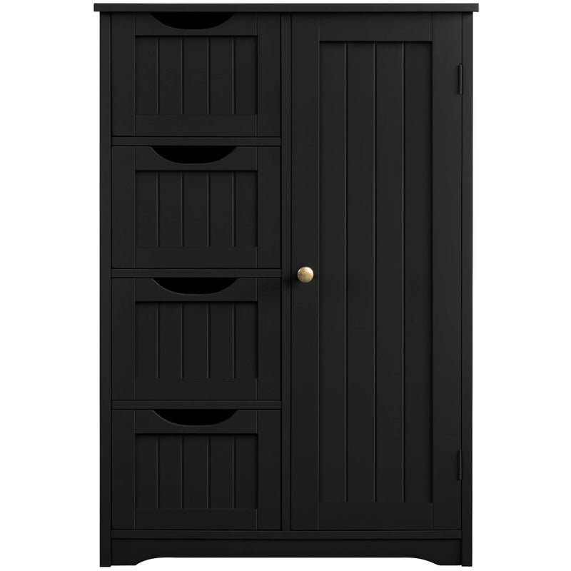 Yaheetech Wooden Bathroom FloorSide Storage Organizer Cabinet with 4 Drawers and 1 Cupboard Freestanding Entryway Storage Unit Console Table for Home Decor