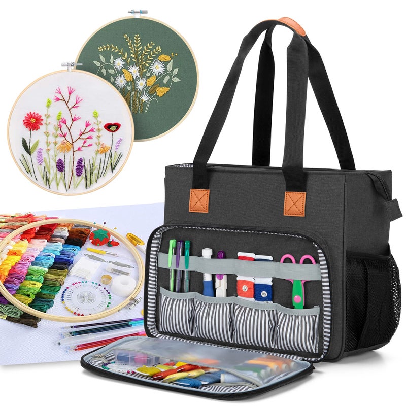 LUXJA Embroidery Project Carrying Bag, Embroidery Kits Storage Bag (Bag Only), Black - Image 1