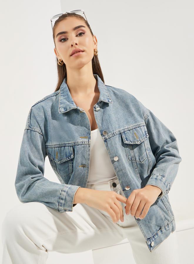 Styli Oversized Regular Length Denim Jacket - Image 1