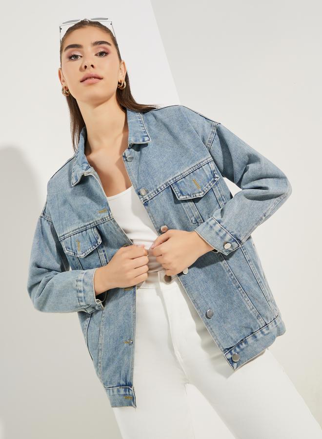 Styli Oversized Regular Length Denim Jacket - Image 3