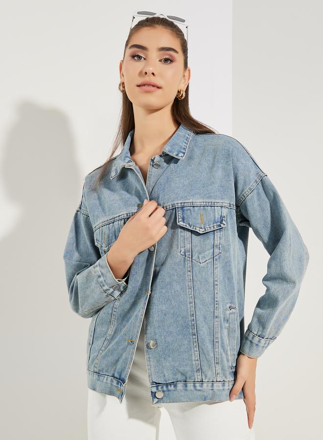 Styli Oversized Regular Length Denim Jacket - Image 4
