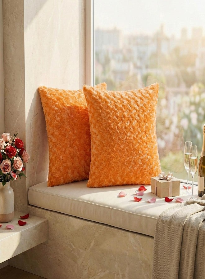 FUTEI Orange Decorative Throw Pillow Covers 18x18 Inch Set of 2,Soft Solid Rose Textured Cushion Case,Modern Home Decor for Couch Living Room - Image 4