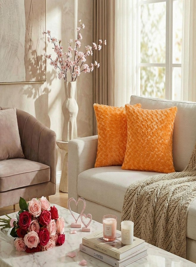 FUTEI Orange Decorative Throw Pillow Covers 18x18 Inch Set of 2,Soft Solid Rose Textured Cushion Case,Modern Home Decor for Couch Living Room - Image 2