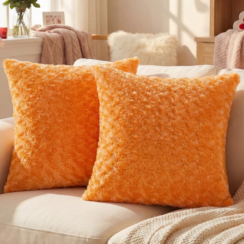 FUTEI Orange Decorative Throw Pillow Covers 18x18 Inch Set of 2,Soft Solid Rose Textured Cushion Case,Modern Home Decor for Couch Living Room - Image 1