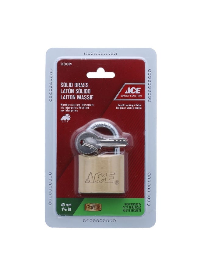 ACE Solid Brass Double-Lock Padlock with Keys Brown 40 mm 5453824 